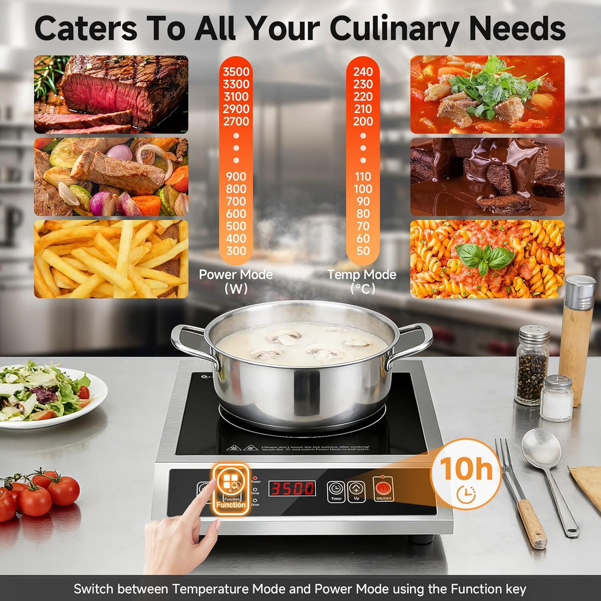 Commerciële Inductiekookplaat – Inductieplaat, Professionele Kookplaat, Horeca Kookplaat, Catering Kookplaat – 3500 W Vermogen – Temperatuur Instelbaar Van 60-240 °C