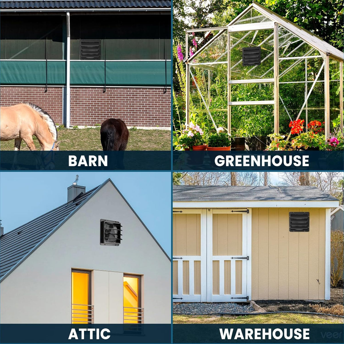 HG Power Afvoerluchtventilator met toerentalregelaar, industriële wandventilator, 1500 m³/u, wandventilator met gaaszeef, aluminium raamventilator met EU-stekker voor kelder, garage, keuken, lamellen