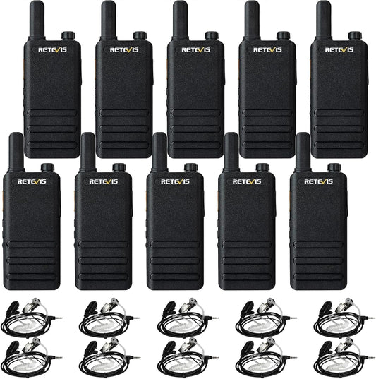 Retevis RT622P Walkie Talkie, Ultradunne Portofoon PMR446 Zonder Licentie, USB-C, VOX, 1620mAh, Noodalarm, Oplaadbare Portofoons met Groot Bereik voor Hotels, Scholen (10 Stuks, Zwart)