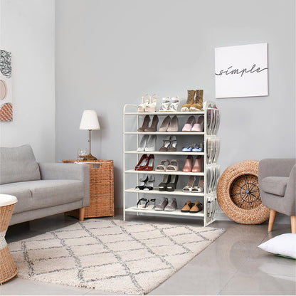 Simple Houseware 6-Tier Shoe Rack Storage Organizer w/ Side Hanging Bag, White - QUORE