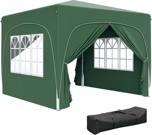 Outsunny UPF50+ 3x3 m Pop Up Gazebo with Sides and Carry Bag, UPF50+, Height-adjustable Gazebo, Instant Event Shelter for Garden, Outdoor, Patio, Dark Green - QUORE