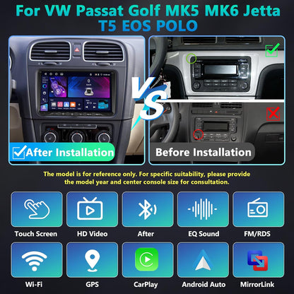 4+64G Android Auto Stereo Auto für VW Golf Tiguan T0uran Passat Polo Seat mit Kabellosem Carplay, Motorsi Touchscreen con GPS Navigation/WiFi/FM/RDS/SWC/Canbus/Bluetooth/EQ