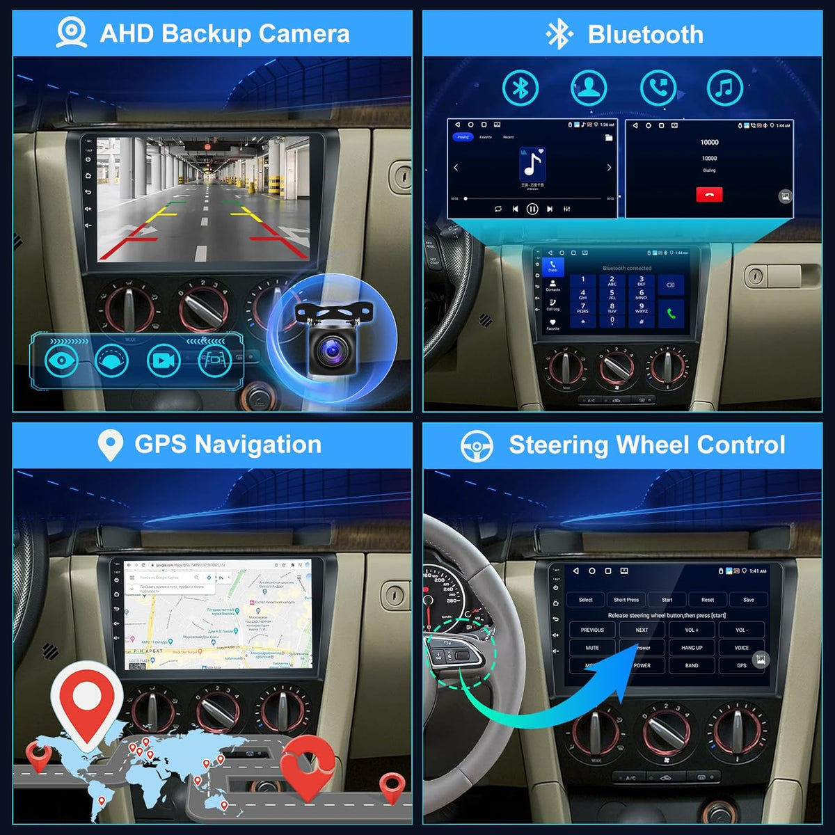4G+64G Android Autoradio voor Mazda 3 2003-2009 met 1280 * 720 Touchscreen, 9 Inch Radio met Draadloze CarPlay & Android Auto, 32EQ DSP, WiFi, GPS, FM RDS, Bluetooth 5.0, SWC+Achteruitrijcamera