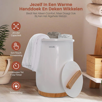 Serenelife Towel Warmer, Electric Bucket Towel Heater for Spa and Bathroom, With Portable Handle, Fits 2 Large Bath Towels/Bathrobes/Pajamas, Auto Shut Off Function, White - QUORE