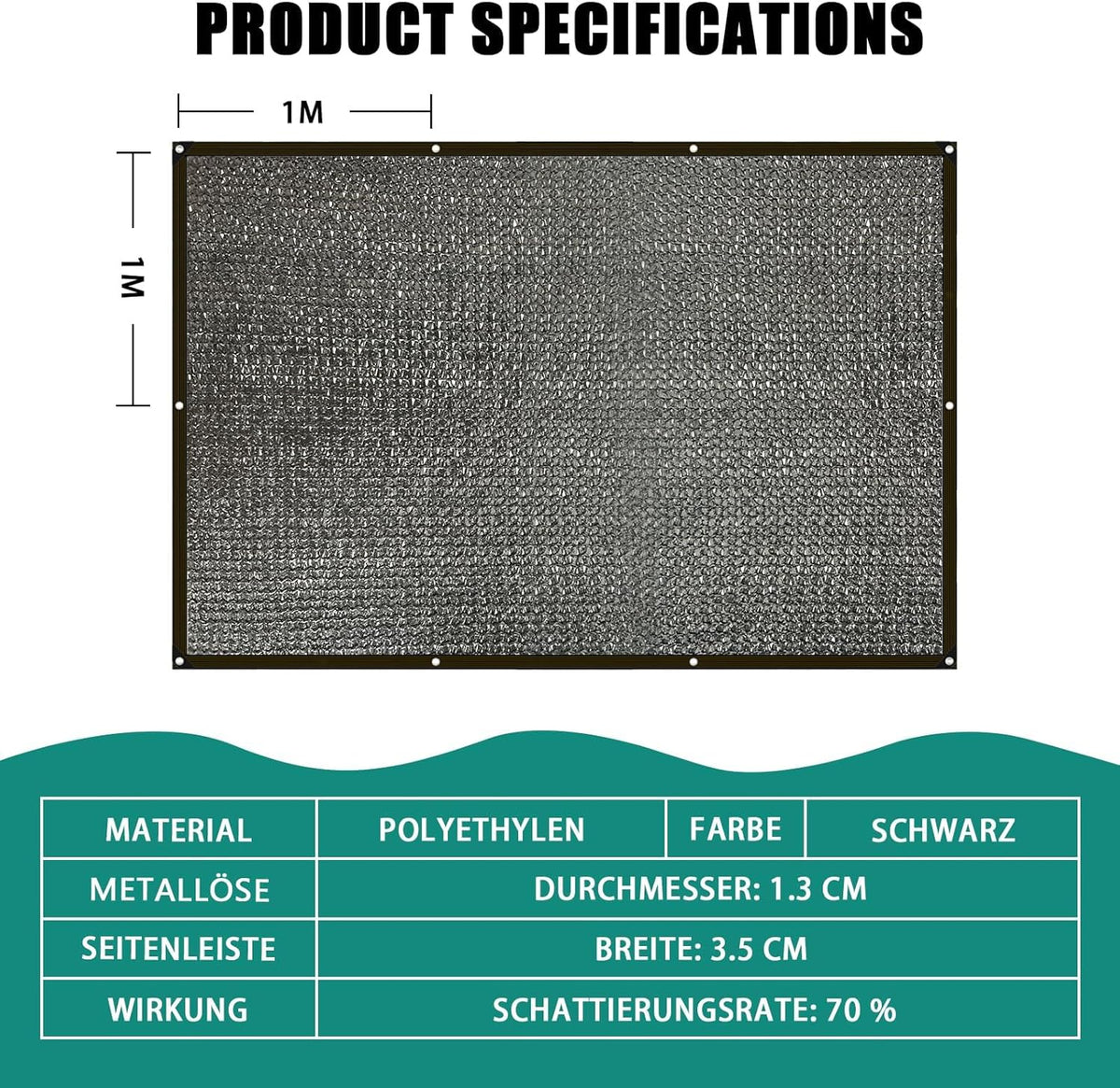 Schaduwnet met inslagringen, 70% schaduwnet, 10 x 10 m, beschermingsnet, uv- en winddicht, herbruikbaar zonnezeil voor kassen, pergola's, tuinen, balkons en kippenhokken.