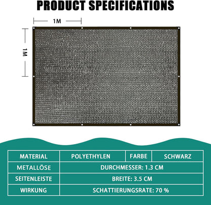Schaduwnet met inslagringen, 70% schaduwnet, 10 x 10 m, beschermingsnet, uv- en winddicht, herbruikbaar zonnezeil voor kassen, pergola's, tuinen, balkons en kippenhokken.