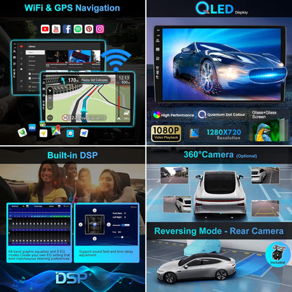 Autoradio – Multimedia Systeem – Android Headunit – 2-DIN Radio – Auto Stereo – 9 Inch QLED Scherm – Android 14 Met 4G LTE & DAB+ Tuner