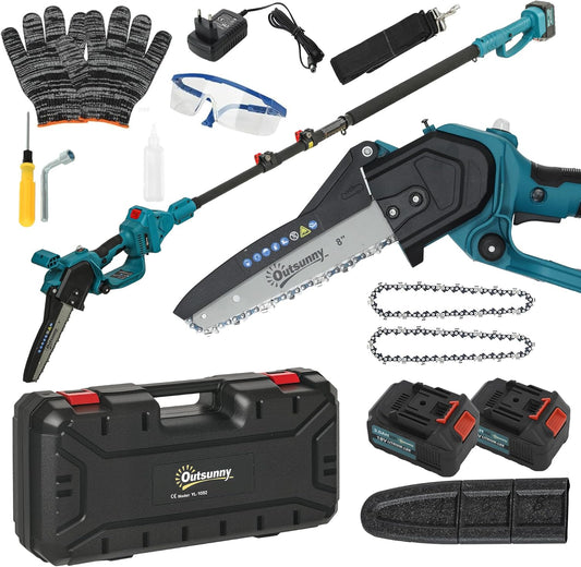 Mini-Kettingzaag – Accukettingzaag – Snoeizaag – Takkenschaar – Elektrische Zaag – 580W Borstelloze Motor – Telescoopsteel 124-250 cm - QUORE