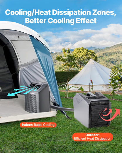 VEVOR Portable Air Conditioner, 1.46 kW·h, Air Cooler with 3 Speeds with 24 Hours Timer, Adjustable from 16-32°C, AC/DC Compatible for Outdoor Tent, Motorhome, Grey - QUORE