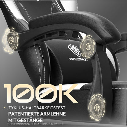 Dowinx Gaming Chair, Ergonomic PU Leather Gamer Chair with Lumbar Support, PC Chair with Widened Backrest, Maximum Load 150 kg, White - QUORE