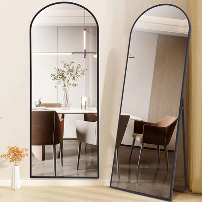 COFENY Boog full-body spiegel, 179 x 65 cm vloerspiegel met zwart frame, gewelfde staande spiegel, grote wandspiegel om te staan, leunen of hangen, vloerspiegel voor slaapkamer, woonkamer