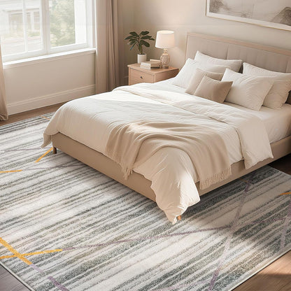 Vloerkleden voor woonkamer, slaapkamer, modern, laagpolig tapijt, Boheems tapijt, abstract, geometrisch patroon met rechte lijn, tapijten, antislip, groot tapijt (grijs/gestreept multi, 200
