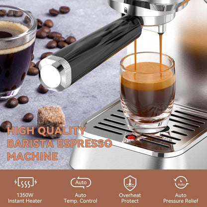 KitchenBoss Espresso Machine with Steamer: 15 Bar Professional Compact Barista Espresso Machines with Milk Frother Steam Wand, Automatische Snelle Verwarming Cappuccino Machine Latte Koffiezetapparaat