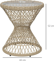 Tuintafel - Tuintafel Rond - Bijzettafeltje - Rotan Tuinmeubel - Bistrotafel - Salontafel - met UV-bescherming - Boho-Stijl - Veiligheidsglas Tafelblad - voor Terras - Tuin - Balkon - Ø45 x 52 cm - Bruin