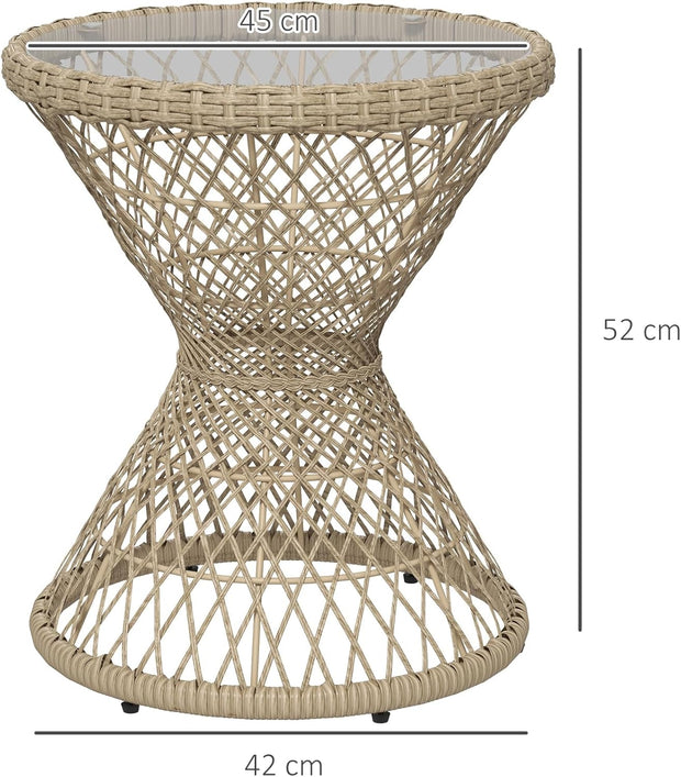 Tuintafel - Tuintafel Rond - Bijzettafeltje - Rotan Tuinmeubel - Bistrotafel - Salontafel - met UV-bescherming - Boho-Stijl - Veiligheidsglas Tafelblad - voor Terras - Tuin - Balkon - Ø45 x 52 cm - Bruin