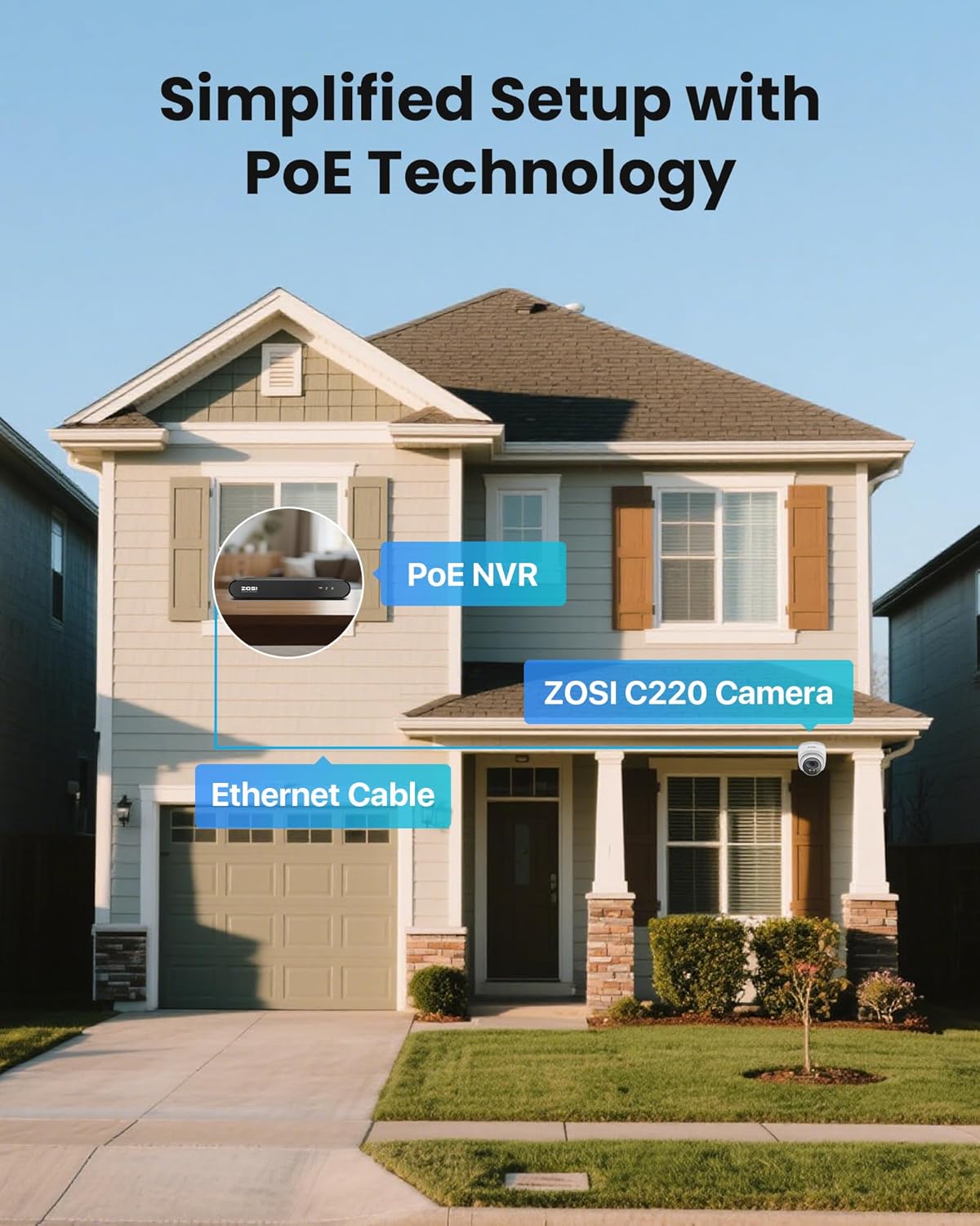 ZOSI 2,5K PoE Bewakingscamera voor Buiten, 8CH 5MP NVR met 2TB HDD, 4X 4MP PoE Dome Camera Bewaking Set met Audio, Persoonsherkenning, 100ft Nachtzicht, C220