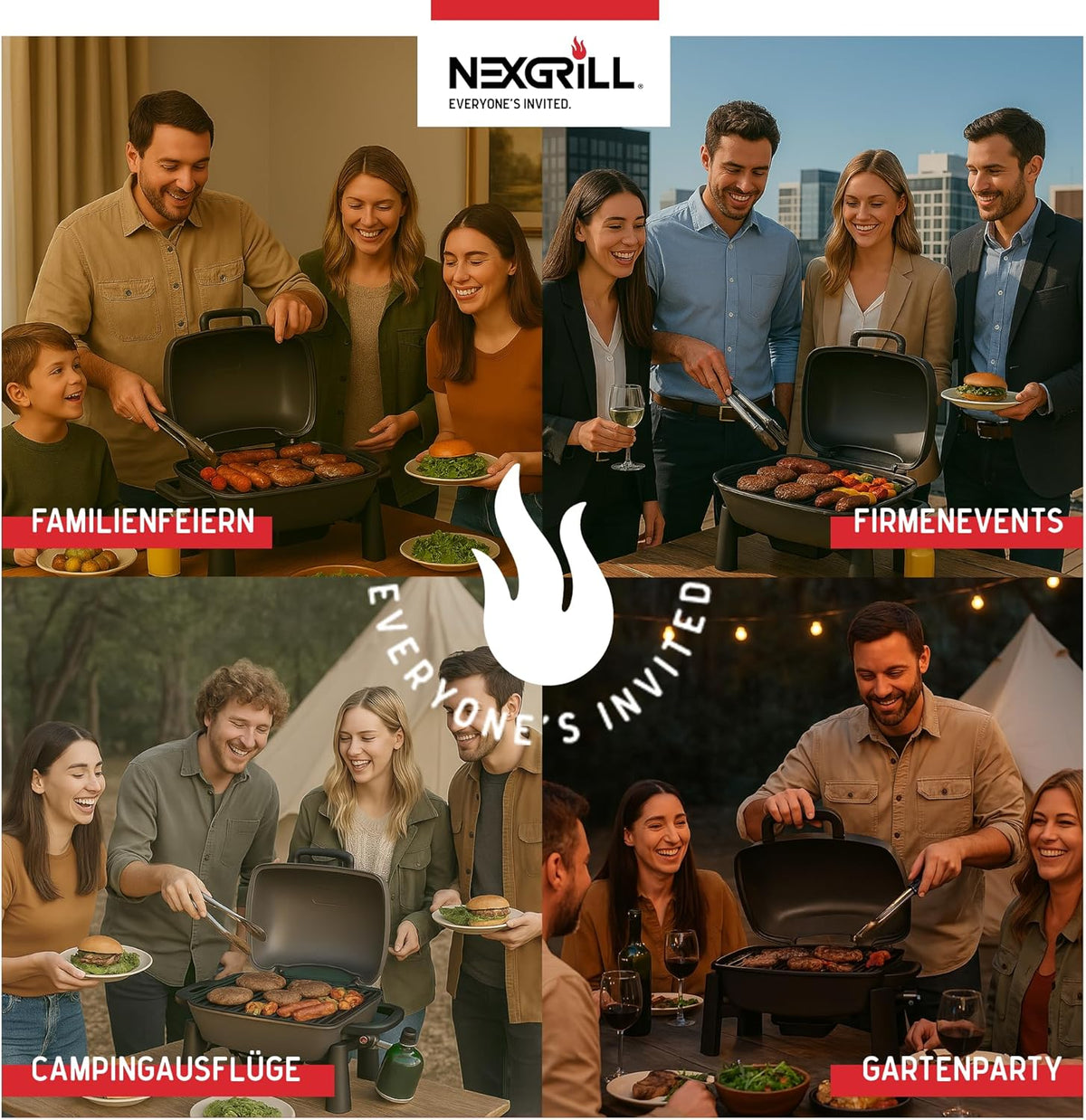 Nexgrill Gas Barbecue, Small and Portable, Up to 300 Degrees, Gas Table Barbecue for Balcony and Camping, Small Grill with Lid, Cast Iron Grate, 3.1 kW Stainless Steel Burner, Piezo Ignition - QUORE