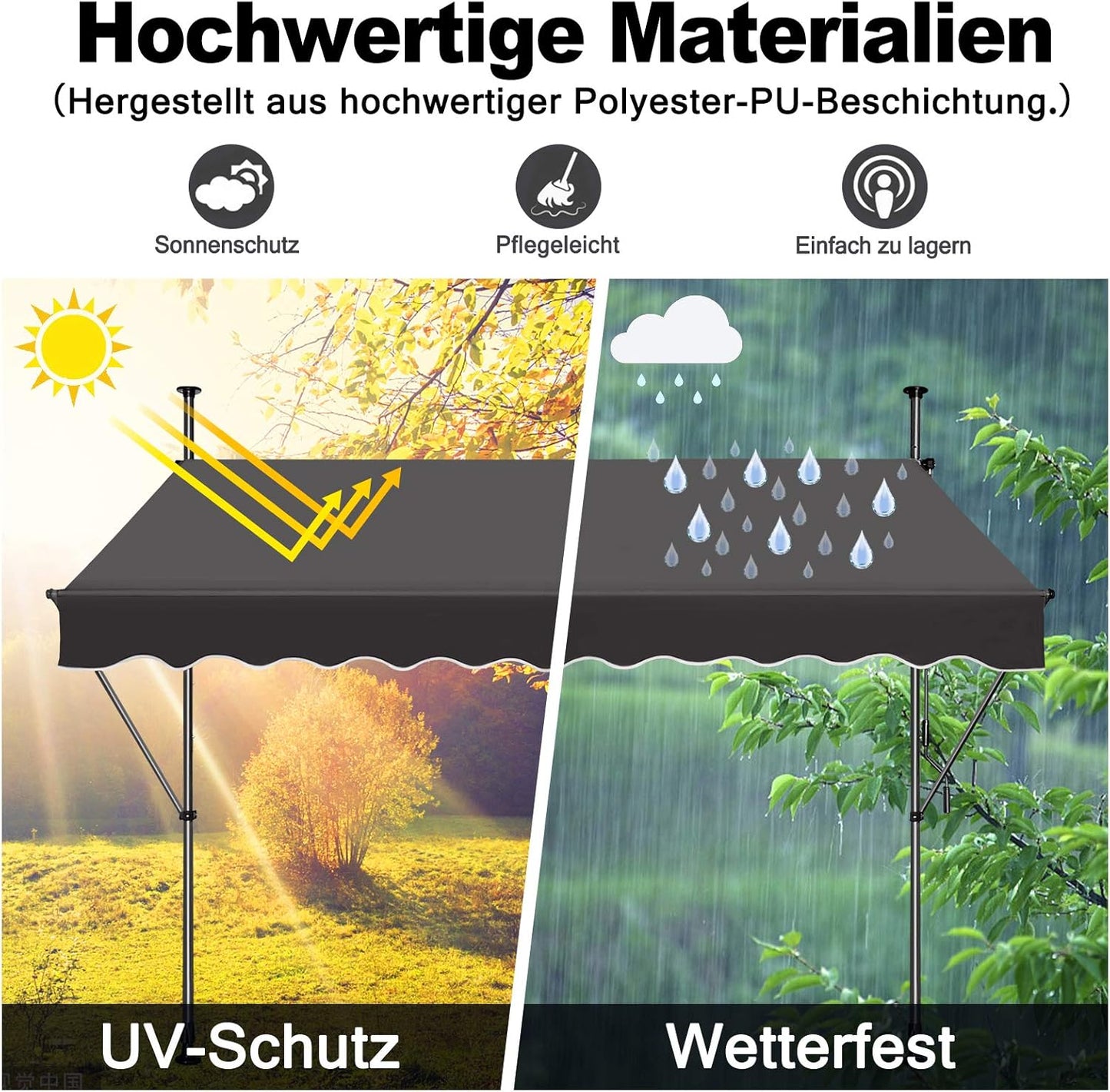 Klemluifel – Zonnescherm – Luifel – Balkonluifel – Overkapping – Verstelbaar 2-3m – Water- en UV-bestendig polyester – Zonder Boren te Bevestigen - QUORE
