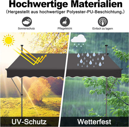 Klemluifel – Zonnescherm – Luifel – Balkonluifel – Overkapping – Verstelbaar 2-3m – Water- en UV-bestendig polyester – Zonder Boren te Bevestigen - QUORE