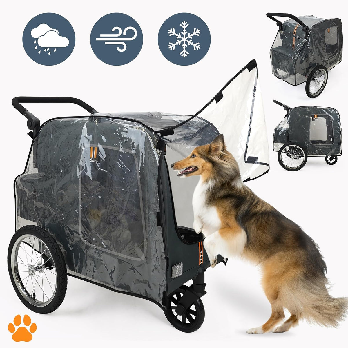 CHASE - 3-in-1 hond huisdier fiets, fietskar, huisdier- & boodschappenkar wandelwagen, jogger, handige trolley, gemakkelijk inklapbaar, inclusief regenhoes, zwart