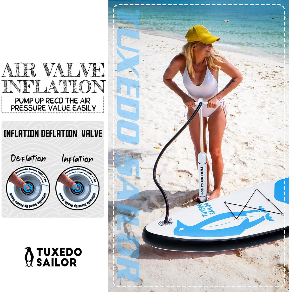 Tuxedo Sailor Opblaasbaar Stand-up Paddleboard 320 x 83 x 15 cm Opblaasbaar SUP Voor Alle Niveaus van Vaardigheden