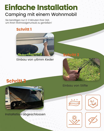 Zonnescherm voor voortent camper, 85% zichtblocker Markisen, zichtbescherming voortent voor campingwagen, camper, caravan (Hoogte 2,13m x Breedte 3,3m)