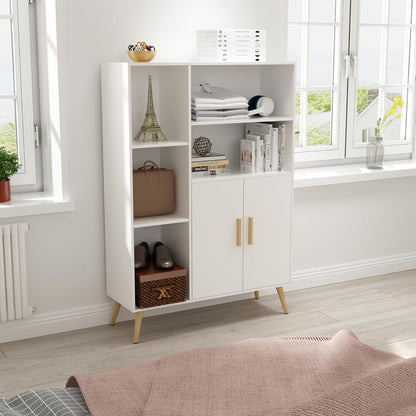 Meerveil Sideboard, commode met 2 deuren en 5 vakken, verstelbare plank, hout, voor woonkamer, slaapkamer, keuken, 85 x 30 x 120 cm, wit