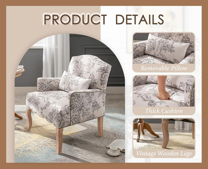 Linnen Fauteuil – Lounge Stoel – Armstoel – Zithoek Stoel – Vintage Fauteuil Beige – Comfortabele Schuimvulling – Stevige Massief Houten Poten