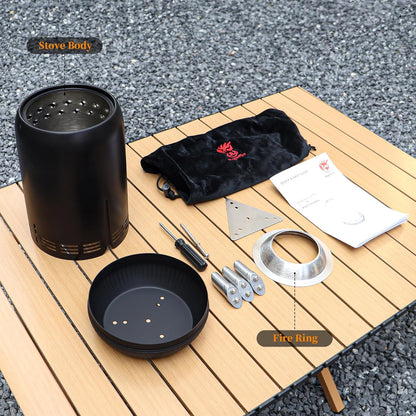 XL Tafelblad Vuurplaats | Outdoor Zwarte Mini Vuurplaats voor Stedelijke & Voorsteden | Roestvrij Staal Secundaire Verbranding Camping Kachel Lage Rook Gevoed door Pellets met Reistas, 30,6x16,3cm