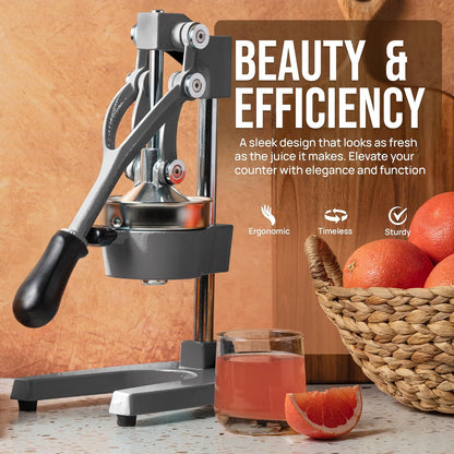 Zulay Kitchen Gietijzeren citruspers, gemakkelijk te reinigen, duurzaam, professionele citruspers van roestvrij staal, handmatige citroenpers en oranje (grijs)