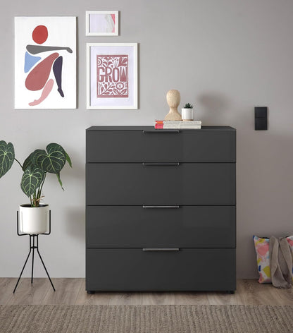 Ladekast – Dressoir – Opbergkast – Kast – Ladenkast – Antraciet Met Glasfront – 90x99x40 cm – Hout En Melamine