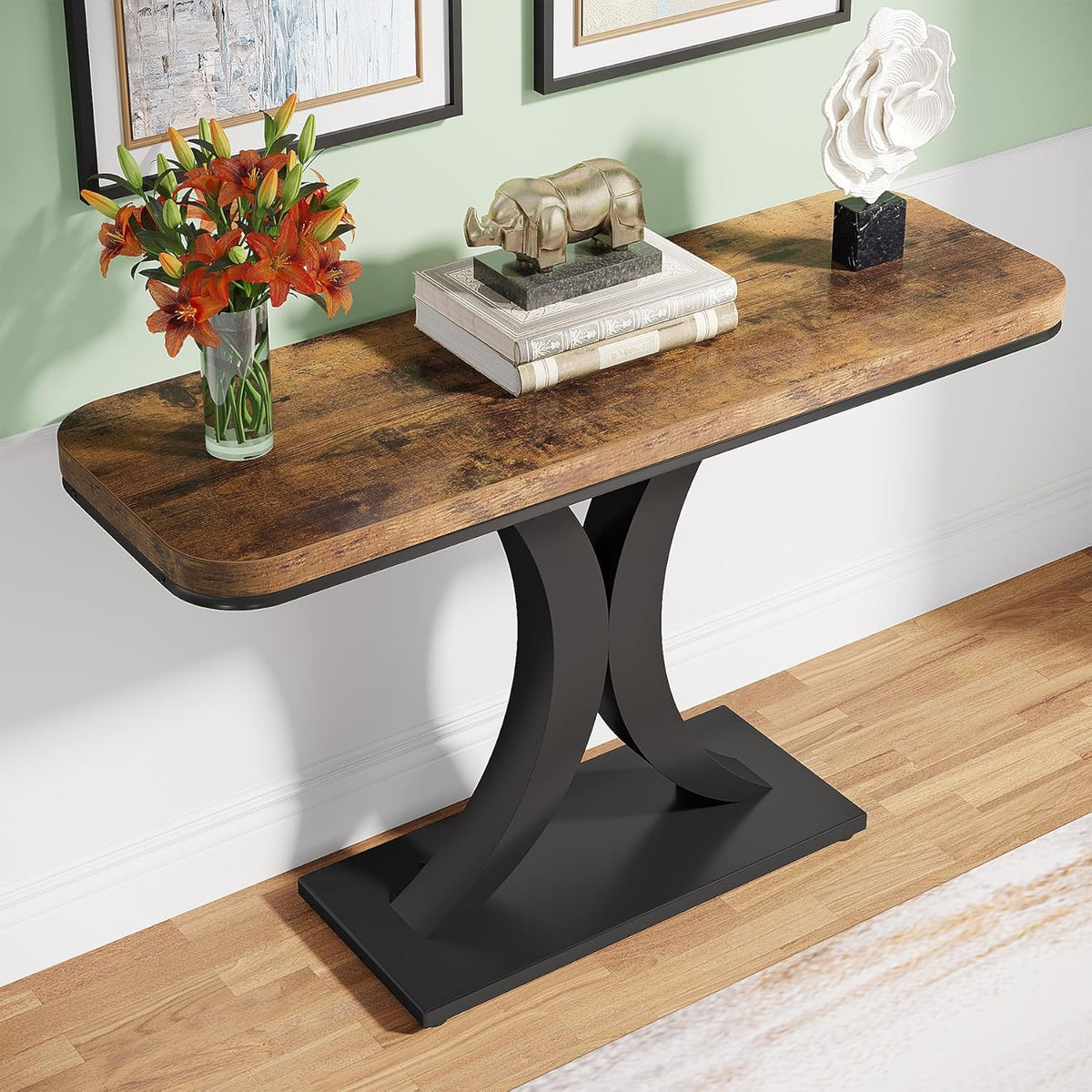 Tribesigns Industrial Console Table, 40 Inch Narrow Hallway Foyer Table with Geometric Base, Rustic Hallway Accent Table for Living Room, Entrance