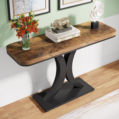 Tribesigns Industrial Console Table, 40 Inch Narrow Hallway Foyer Table with Geometric Base, Rustic Hallway Accent Table for Living Room, Entrance