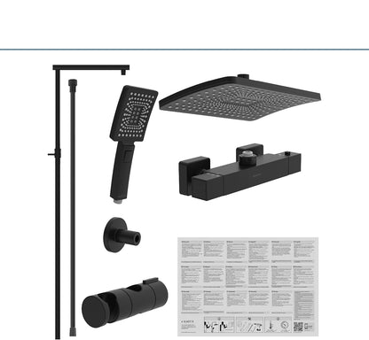 Doucheset – Douche Systeem – Regendouche – Handdouche – Douchekop – Thermostaatkraan – Grote Regendouche 32x20 cm – In Hoogte Verstelbare Handdouche