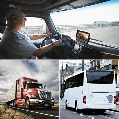 12 V-24 V 4-pins auto-achteruitrijcamerasysteem voor campers Bus Aanhangwagen Vrachtwagen Vrachtwagen Caravan, 7 "TFT LCD HD-kleurenautomonitor met 2 18-leds Nachtzicht Waterdichte achteruitrijcamera