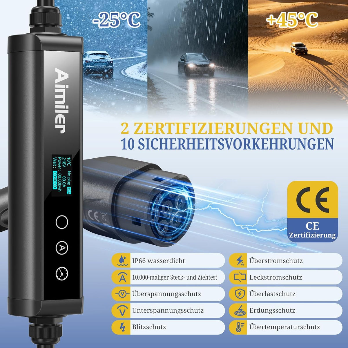 Draagbare EV Oplader – Elektrische Auto Lader – Mobiele EV Charger – 3-fasen Laadpunt – 22 kW Snel Laden – Wifi App Bediening