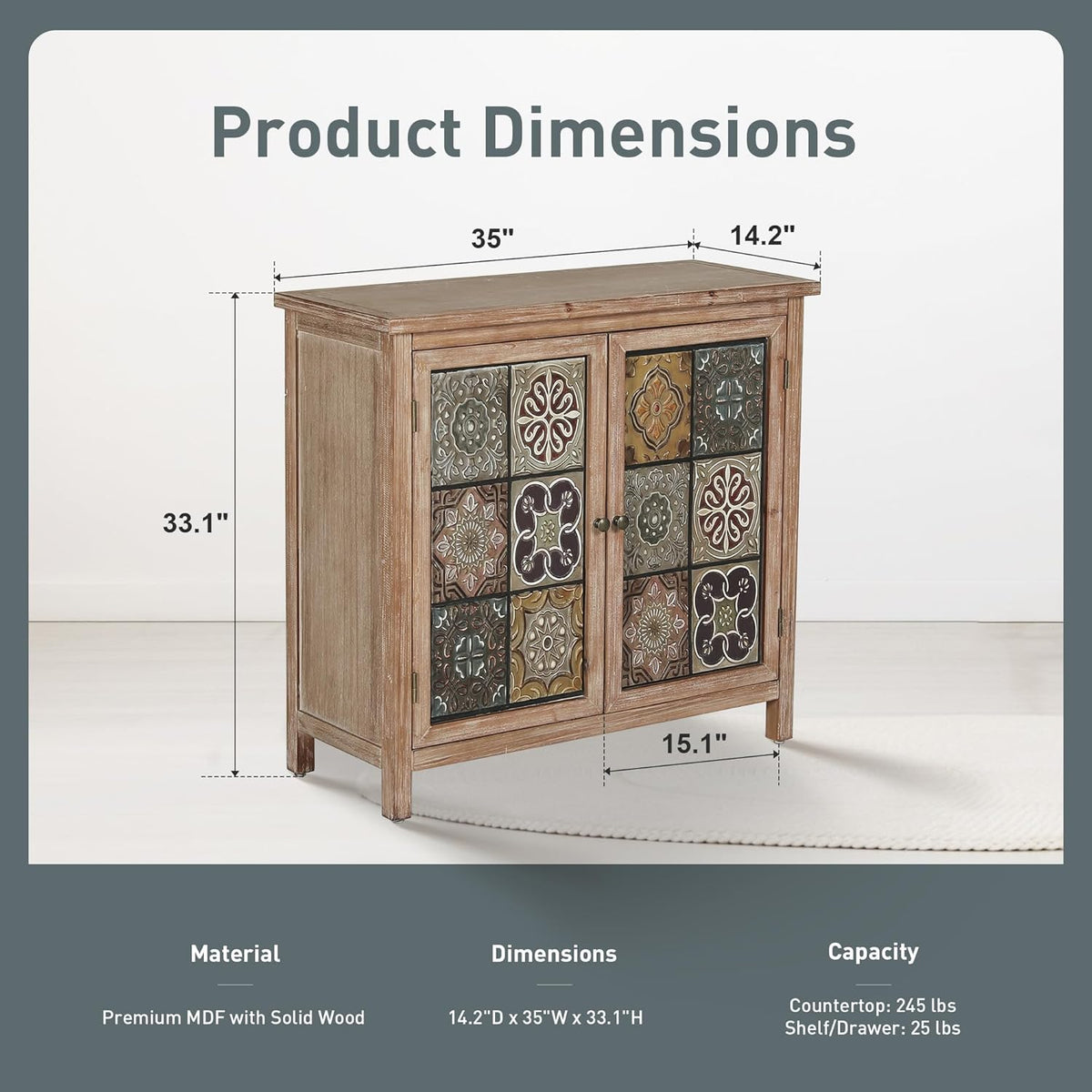 ALPHA HOME Sideboard with 2 Compartments, Multifunctional Cabinet, Kitchen Cupboard, Side Cabinet with Double Doors, Garden Cabinet, File Cabinet, Hallway Cabinet, Storage Cabinet, 36 x 89 x 84 cm