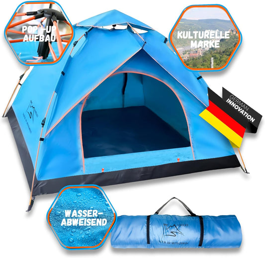 Loreley® Premium Tent Natuur voor 2 tot 4 personen, waterdicht, snelle en eenvoudige montage, ultralicht en klein verpakkingsformaat, camping, outdoor, festival, hengel, motorfiets