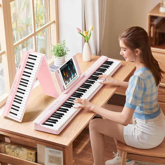 E-piano 88 toetsen – Keyboard Piano – Digitale Piano – Elektrische Piano – Opvouwbare Piano – Roze – Opvouwbaar Ontwerp – Bluetooth En Opnamefunctie