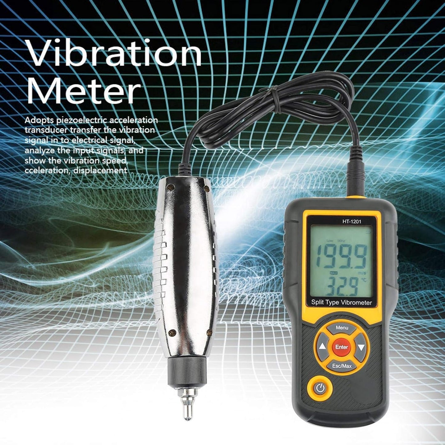 Digitale trillingsmeter, meetinstrument voor trillingssensor, precisiespleet, draagbaar, met snelheid 0,1 ~ 199,9 m/s2 pick.