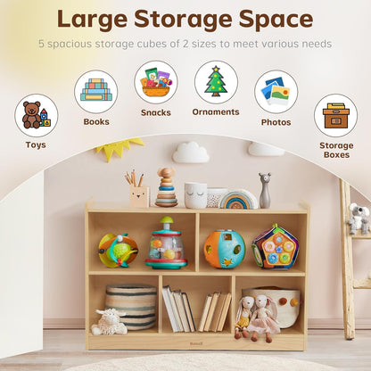 Toy Storage Organizer, 2-Tier Kids Bookshelf, 5 Cube Kids' Bookcases - QUORE
