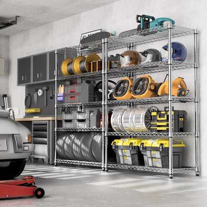 MZG Stalen Opslagrekken 5-Tier Utility Rekken Unit Stalen Organizer Draadrek voor Thuis, Keuken, Kantoor, Garage, 17,7 "D x 47,2 "B x 72,3 "H