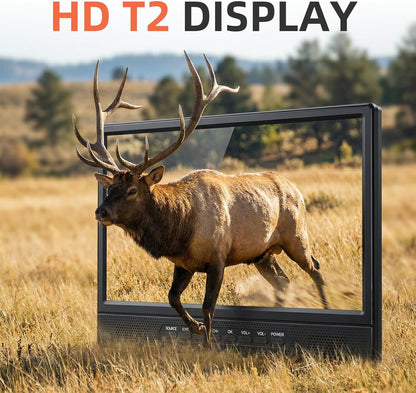 Desobry 12 Inch Portable Smart TV Android, Mini Televisie voor Keuken, Caravan, Camper, HDMI USB AV Hoofdtelefoon, DVB-T2 Freeview, 180° Verstelbare Stand