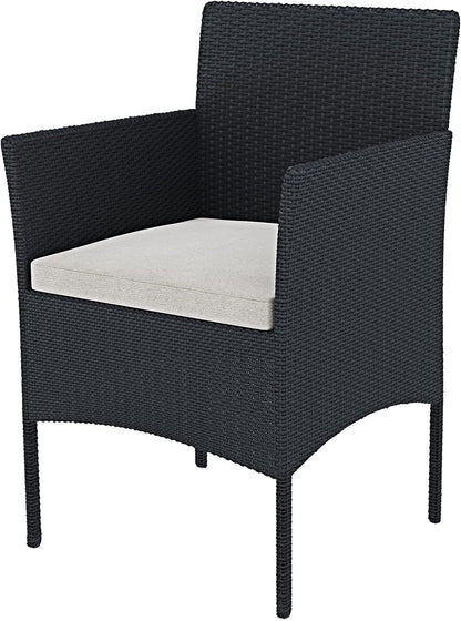 Arreditaly Tuinmeubelset, woonkamer, rotan, 4-zits met tafel en glazen rek, 2 stoelen en 2-zits, voor tuin, buitenzwembad, afneembare kussens (zwart)
