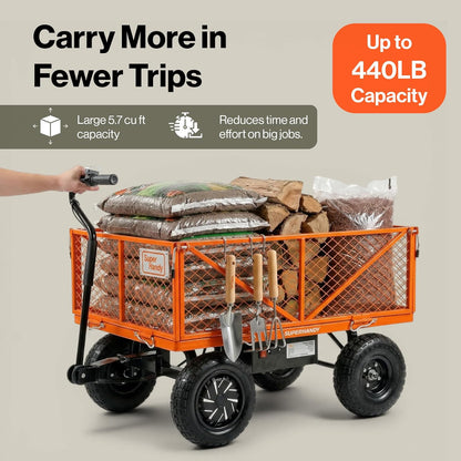 SuperHandy Wagon Utility Cart Hand Truck Handleiding Heavy Duty Gazon Tuin met Verwijderbare Zijmazen 180 kg Max Capaciteit, Zwart