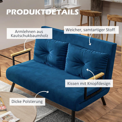 Slaapbank – Bedbank – Sleeperbank – Logeerbank – 2-in-1 Sofa – Verstelbare Rugleuning – Fluweel Bekleding – Compact 102x73x81 cm – Blauw