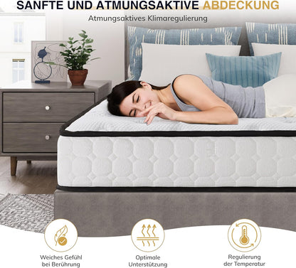 Ego Home Pocketveringmatras, 140 x 200 cm, hoogte 22 cm, ergonomisch, 7 zones, pocketveringmatras met comfortschuim en microvezelovertrek, hardheidsgraad H3 matras, Oeko-Tex-gecertificeerd