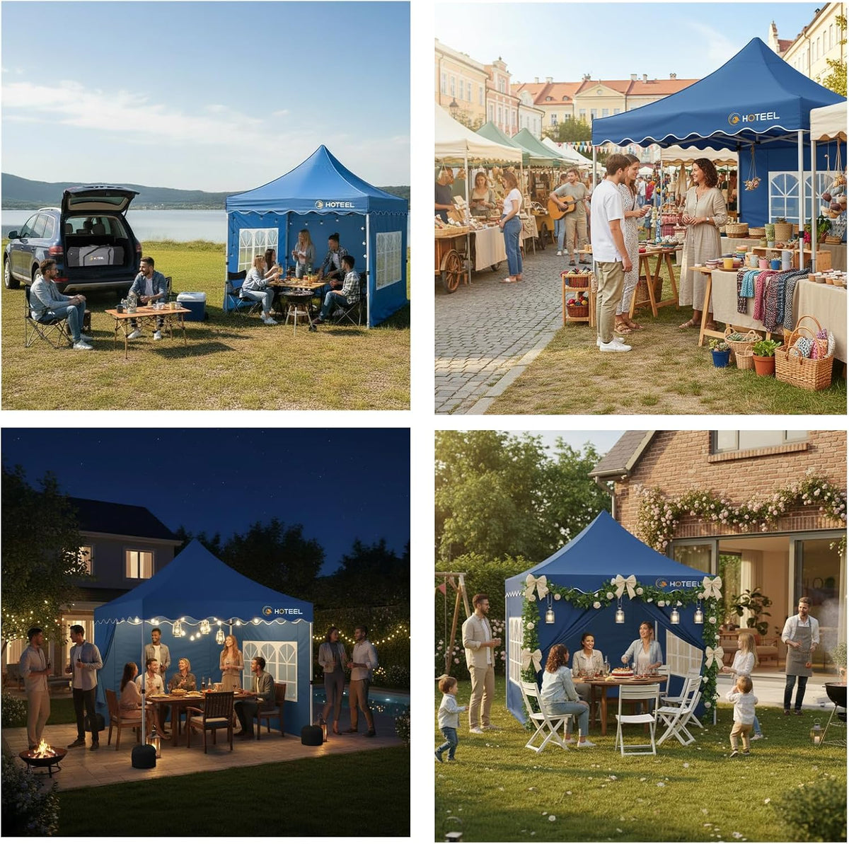 HOTEEL Gazebo met zijkanten 3 m x 3 m, UV 50+ en waterdicht tuinhuisje, golvend randdak, verdikt frame, gemakkelijk mee te nemen voor commercieel, strand, feesten, terras