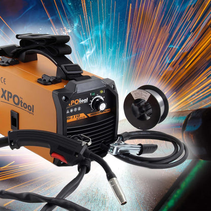 XPOtool MIG100 Inverter lasmachine zonder gas, lasapparaat met draadaanvoer, lasmodule voor gevulde draad en IGBT, inclusief accessoires voor lassen