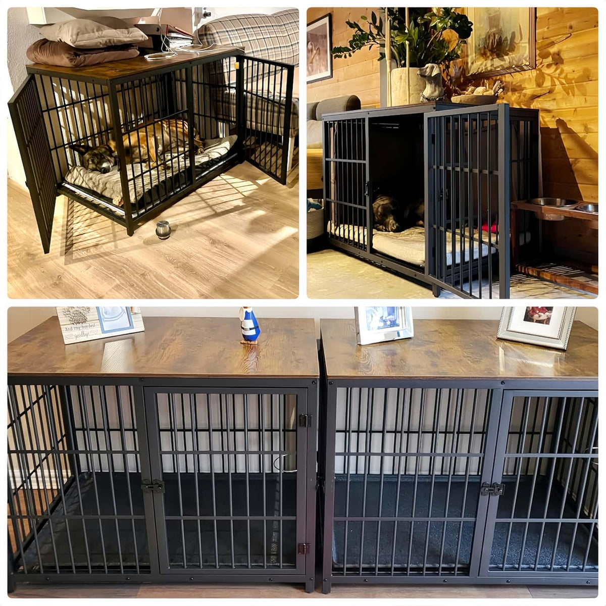 BingoPaw Houten hondenkrat binnen: 42 inch meubelstijl extra grote huisdierenkooi huisdierenkennel bijzettafel met drie deuren en afneembaar dienblad voor grote honden, zwart